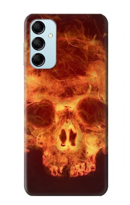 W3881 Fire Skull Hülle Schutzhülle Taschen und Leder Flip für Samsung Galaxy M14