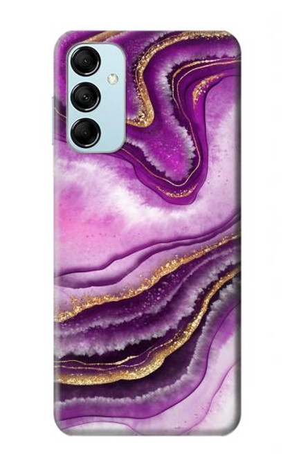 W3896 Purple Marble Gold Streaks Hülle Schutzhülle Taschen und Leder Flip für Samsung Galaxy M14