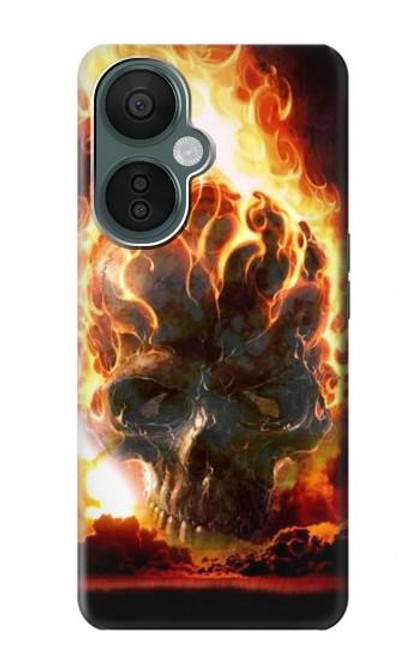 W0863 Hell Fire Skull Hülle Schutzhülle Taschen und Leder Flip für OnePlus Nord CE 3 Lite, Nord N30 5G