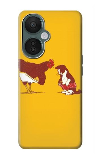 W1093 Rooster and Cat Joke Hülle Schutzhülle Taschen und Leder Flip für OnePlus Nord CE 3 Lite, Nord N30 5G