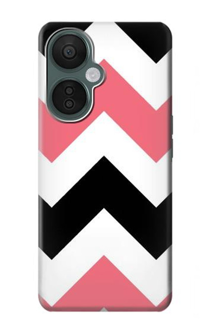W1849 Pink Black Chevron Zigzag Hülle Schutzhülle Taschen und Leder Flip für OnePlus Nord CE 3 Lite, Nord N30 5G