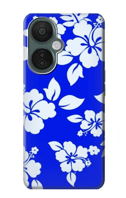 W2244 Hawaiian Hibiscus Blue Pattern Hülle Schutzhülle Taschen und Leder Flip für OnePlus Nord CE 3 Lite, Nord N30 5G