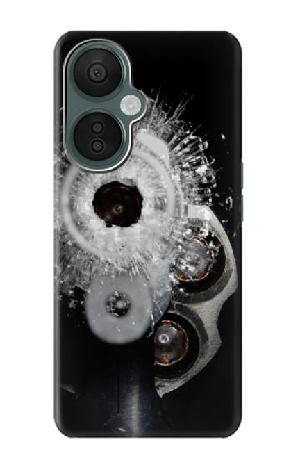 W2387 Gun Bullet Hole Glass Hülle Schutzhülle Taschen und Leder Flip für OnePlus Nord CE 3 Lite, Nord N30 5G