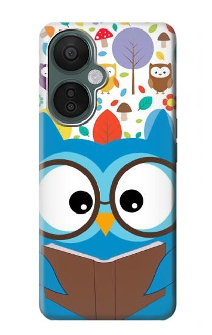 W2521 Cute Nerd Owl Cartoon Hülle Schutzhülle Taschen und Leder Flip für OnePlus Nord CE 3 Lite, Nord N30 5G