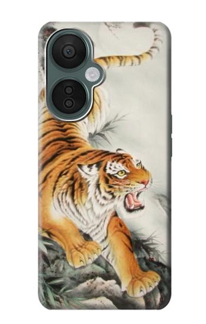 W2751 Chinese Tiger Brush Painting Hülle Schutzhülle Taschen und Leder Flip für OnePlus Nord CE 3 Lite, Nord N30 5G