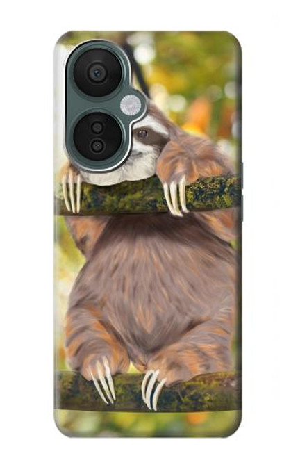 W3138 Cute Baby Sloth Paint Hülle Schutzhülle Taschen und Leder Flip für OnePlus Nord CE 3 Lite, Nord N30 5G