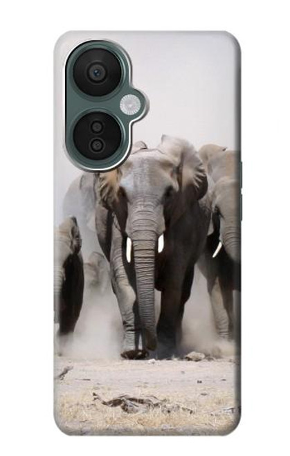 W3142 African Elephant Hülle Schutzhülle Taschen und Leder Flip für OnePlus Nord CE 3 Lite, Nord N30 5G