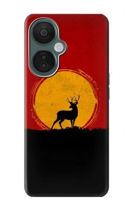 W3513 Deer Sunset Hülle Schutzhülle Taschen und Leder Flip für OnePlus Nord CE 3 Lite, Nord N30 5G