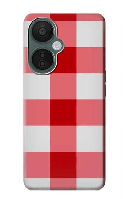 W3535 Red Gingham Hülle Schutzhülle Taschen und Leder Flip für OnePlus Nord CE 3 Lite, Nord N30 5G