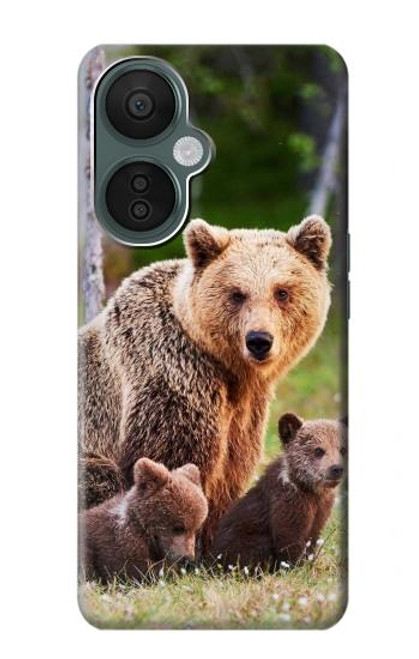 W3558 Bear Family Hülle Schutzhülle Taschen und Leder Flip für OnePlus Nord CE 3 Lite, Nord N30 5G