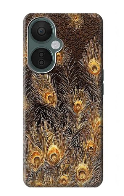 W3691 Gold Peacock Feather Hülle Schutzhülle Taschen und Leder Flip für OnePlus Nord CE 3 Lite, Nord N30 5G