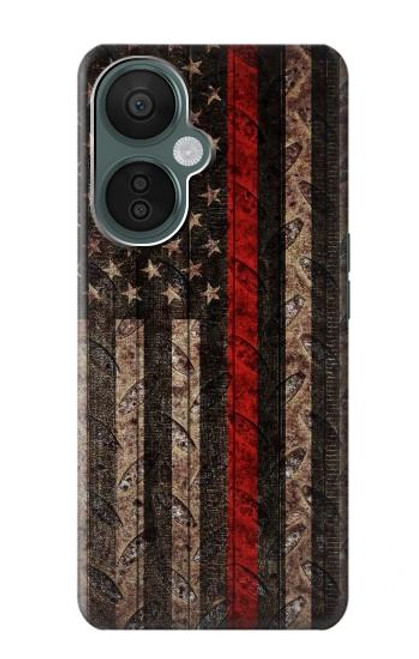 W3804 Fire Fighter Metal Red Line Flag Graphic Hülle Schutzhülle Taschen und Leder Flip für OnePlus Nord CE 3 Lite, Nord N30 5G