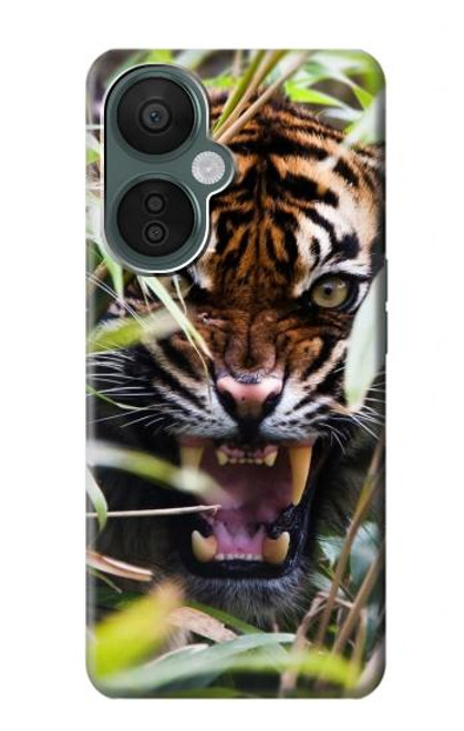 W3838 Barking Bengal Tiger Hülle Schutzhülle Taschen und Leder Flip für OnePlus Nord CE 3 Lite, Nord N30 5G