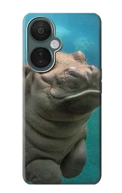 W3871 Cute Baby Hippo Hippopotamus Hülle Schutzhülle Taschen und Leder Flip für OnePlus Nord CE 3 Lite, Nord N30 5G