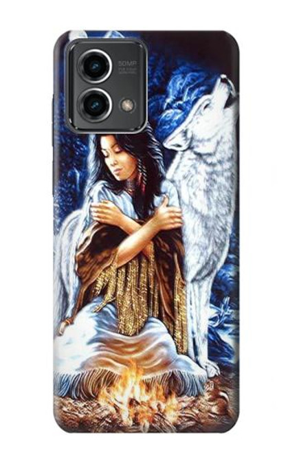 W0147 Grim Wolf Indian Girl Hülle Schutzhülle Taschen und Leder Flip für Motorola Moto G Stylus 5G (2023)