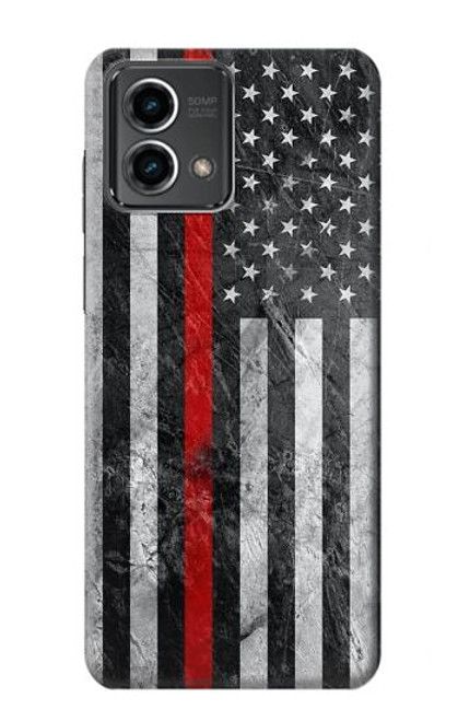 W3687 Firefighter Thin Red Line American Flag Hülle Schutzhülle Taschen und Leder Flip für Motorola Moto G Stylus 5G (2023)