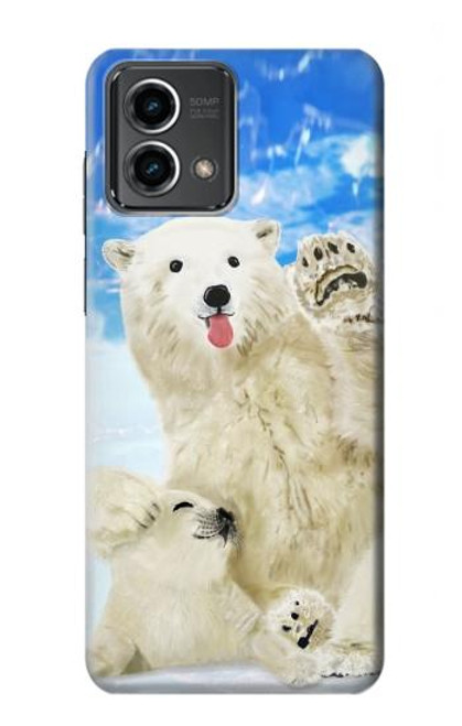 W3794 Arctic Polar Bear and Seal Paint Hülle Schutzhülle Taschen und Leder Flip für Motorola Moto G Stylus 5G (2023)