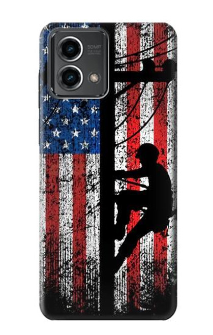 W3803 Electrician Lineman American Flag Hülle Schutzhülle Taschen und Leder Flip für Motorola Moto G Stylus 5G (2023)