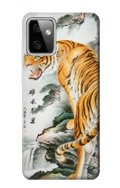 W2750 Oriental Chinese Tiger Painting Hülle Schutzhülle Taschen und Leder Flip für Motorola Moto G Power (2023) 5G