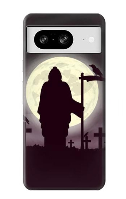 W3262 Grim Reaper Night Moon Cemetery Hülle Schutzhülle Taschen und Leder Flip für Google Pixel 8