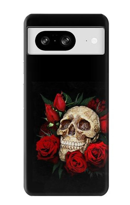 W3753 Dark Gothic Goth Skull Roses Hülle Schutzhülle Taschen und Leder Flip für Google Pixel 8