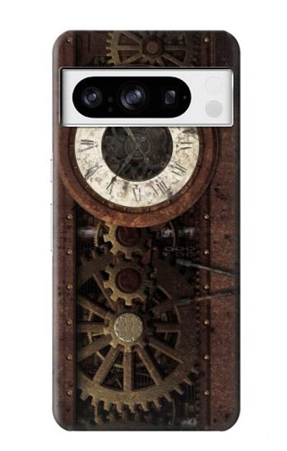 W3221 Steampunk Clock Gears Hülle Schutzhülle Taschen und Leder Flip für Google Pixel 8 pro