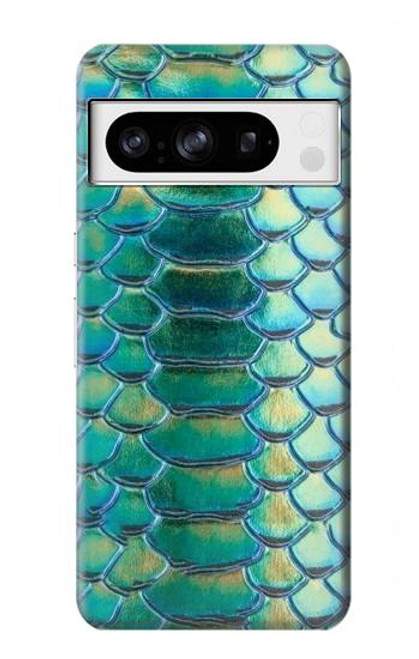 W3414 Green Snake Scale Graphic Print Hülle Schutzhülle Taschen und Leder Flip für Google Pixel 8 pro