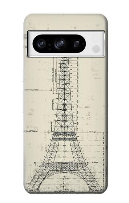 W3474 Eiffel Architectural Drawing Hülle Schutzhülle Taschen und Leder Flip für Google Pixel 8 pro