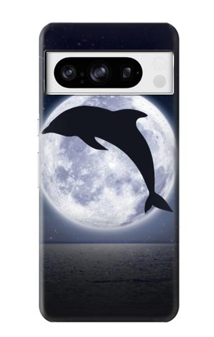 W3510 Dolphin Moon Night Hülle Schutzhülle Taschen und Leder Flip für Google Pixel 8 pro