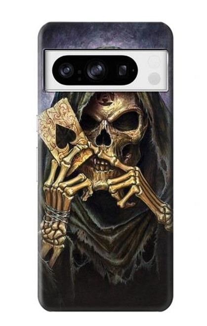 W3594 Grim Reaper Wins Poker Hülle Schutzhülle Taschen und Leder Flip für Google Pixel 8 pro