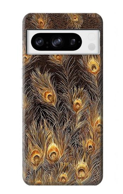 W3691 Gold Peacock Feather Hülle Schutzhülle Taschen und Leder Flip für Google Pixel 8 pro