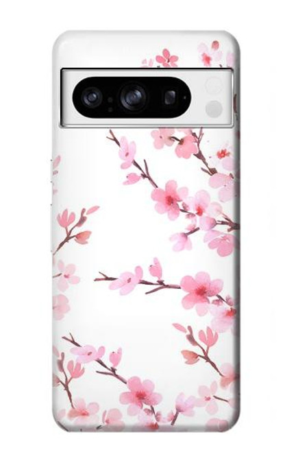 W3707 Pink Cherry Blossom Spring Flower Hülle Schutzhülle Taschen und Leder Flip für Google Pixel 8 pro