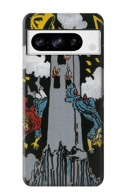 W3745 Tarot Card The Tower Hülle Schutzhülle Taschen und Leder Flip für Google Pixel 8 pro