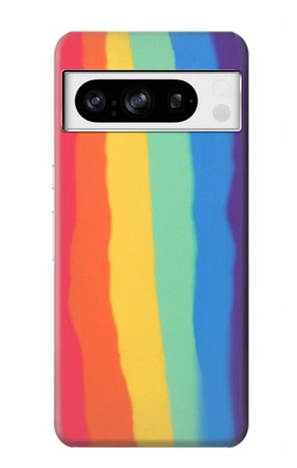 W3799 Cute Vertical Watercolor Rainbow Hülle Schutzhülle Taschen und Leder Flip für Google Pixel 8 pro