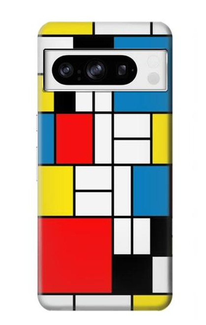 W3814 Piet Mondrian Line Art Composition Hülle Schutzhülle Taschen und Leder Flip für Google Pixel 8 pro