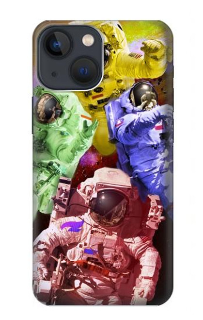 W3914 Colorful Nebula Astronaut Suit Galaxy Hülle Schutzhülle Taschen und Leder Flip für iPhone 14