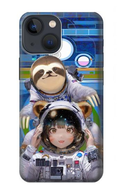W3915 Raccoon Girl Baby Sloth Astronaut Suit Hülle Schutzhülle Taschen und Leder Flip für iPhone 13 Pro