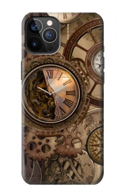 W3927 Compass Clock Gage Steampunk Hülle Schutzhülle Taschen und Leder Flip für iPhone 12, iPhone 12 Pro