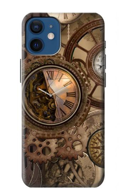 W3927 Compass Clock Gage Steampunk Hülle Schutzhülle Taschen und Leder Flip für iPhone 12 mini