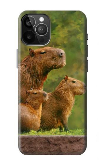 W3917 Capybara Family Giant Guinea Pig Hülle Schutzhülle Taschen und Leder Flip für iPhone 12 Pro Max