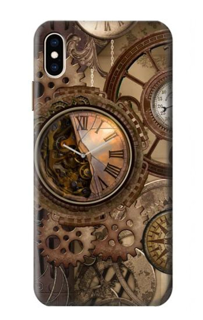 W3927 Compass Clock Gage Steampunk Hülle Schutzhülle Taschen und Leder Flip für iPhone XS Max