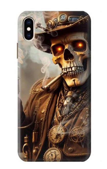 W3949 Steampunk Skull Smoking Hülle Schutzhülle Taschen und Leder Flip für iPhone XS Max