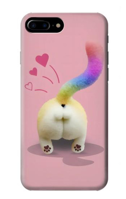 W3923 Cat Bottom Rainbow Tail Hülle Schutzhülle Taschen und Leder Flip für iPhone 7 Plus, iPhone 8 Plus