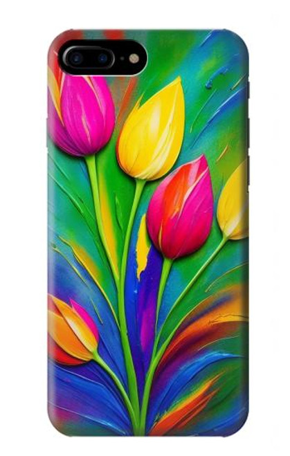 W3926 Colorful Tulip Oil Painting Hülle Schutzhülle Taschen und Leder Flip für iPhone 7 Plus, iPhone 8 Plus