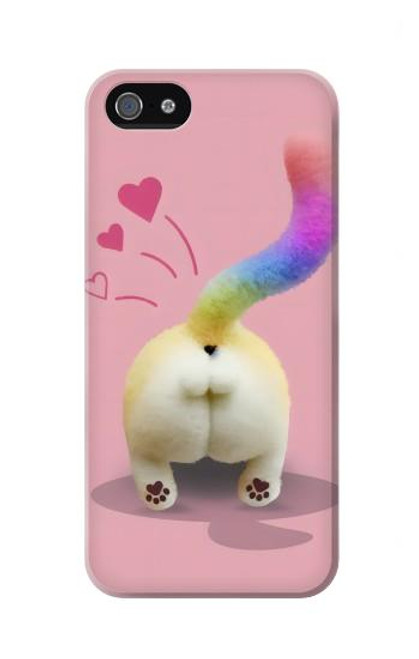 W3923 Cat Bottom Rainbow Tail Hülle Schutzhülle Taschen und Leder Flip für iPhone 5 5S SE