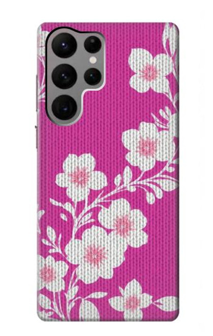 W3924 Cherry Blossom Pink Background Hülle Schutzhülle Taschen und Leder Flip für Samsung Galaxy S23 Ultra