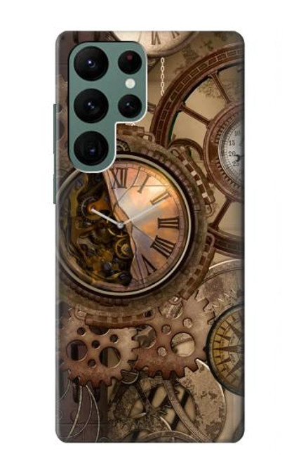 W3927 Compass Clock Gage Steampunk Hülle Schutzhülle Taschen und Leder Flip für Samsung Galaxy S22 Ultra