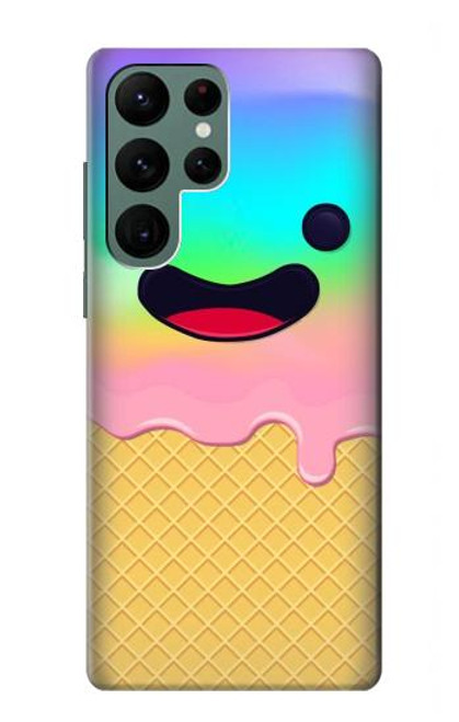 W3939 Ice Cream Cute Smile Hülle Schutzhülle Taschen und Leder Flip für Samsung Galaxy S22 Ultra
