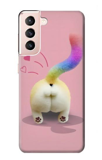 W3923 Cat Bottom Rainbow Tail Hülle Schutzhülle Taschen und Leder Flip für Samsung Galaxy S21 5G