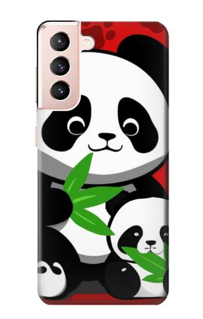 W3929 Cute Panda Eating Bamboo Hülle Schutzhülle Taschen und Leder Flip für Samsung Galaxy S21 5G